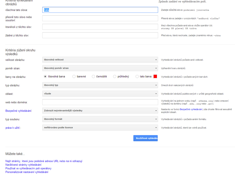 Ve vyhledavači Google lze filtrovat obrázky podle druhu licence